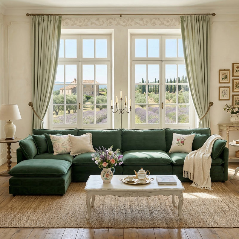 146" Upholstery Modular Sectional Set, Green Chenille