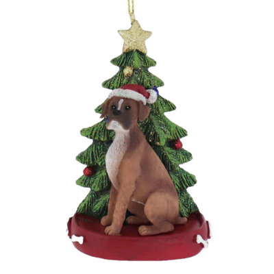 Kurt Adler Resin Ornament for Christmas Tree, Boxer with Christmas Tree