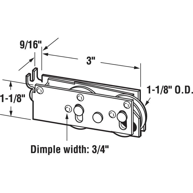 Rouleau tandem à roulement à billes en acier de 1-1 / 8 po à roulement à billes, onglet en C pour maître de fenêtre (paquet simple)