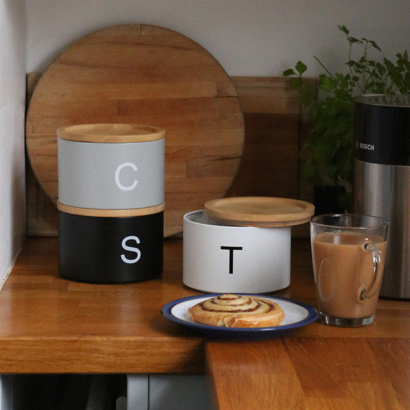 Harbour Housewares - 3 Piece Stacking Tea Coffee Sugar Canister Set, Monochrome
