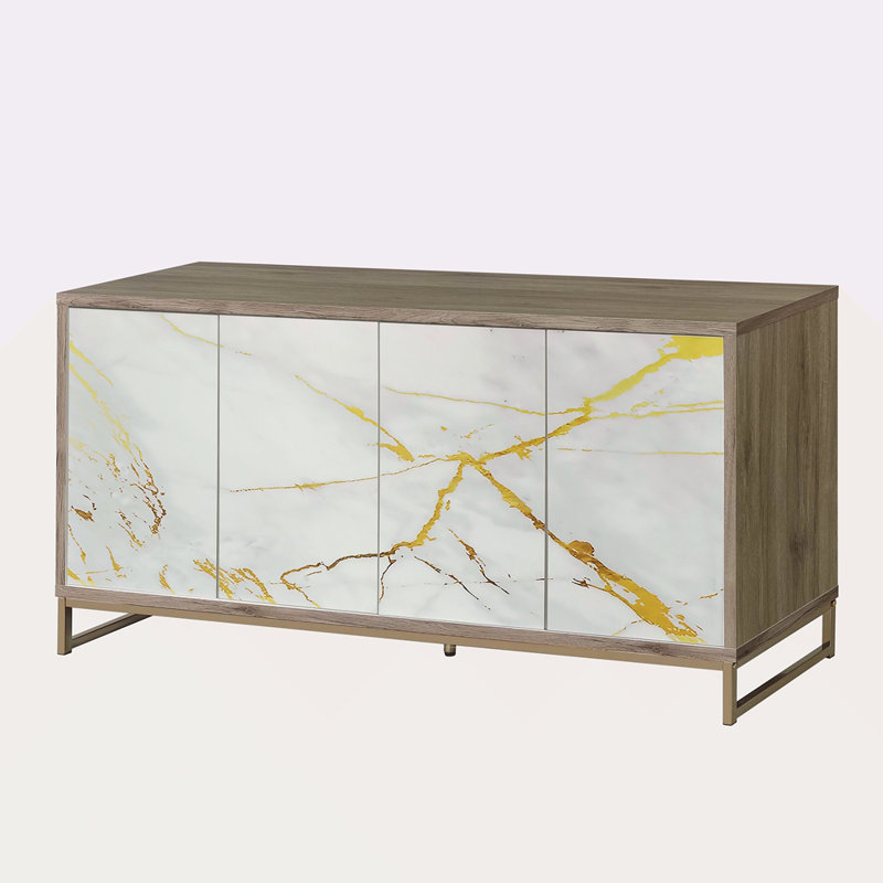 Armoire console à finition marbrée en chêne et champagne