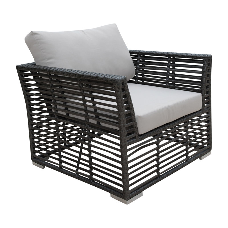 Graphite Wicker Outdoor Lounge Chair with Cushions, Canvas Melon Sunbrella® Canvas