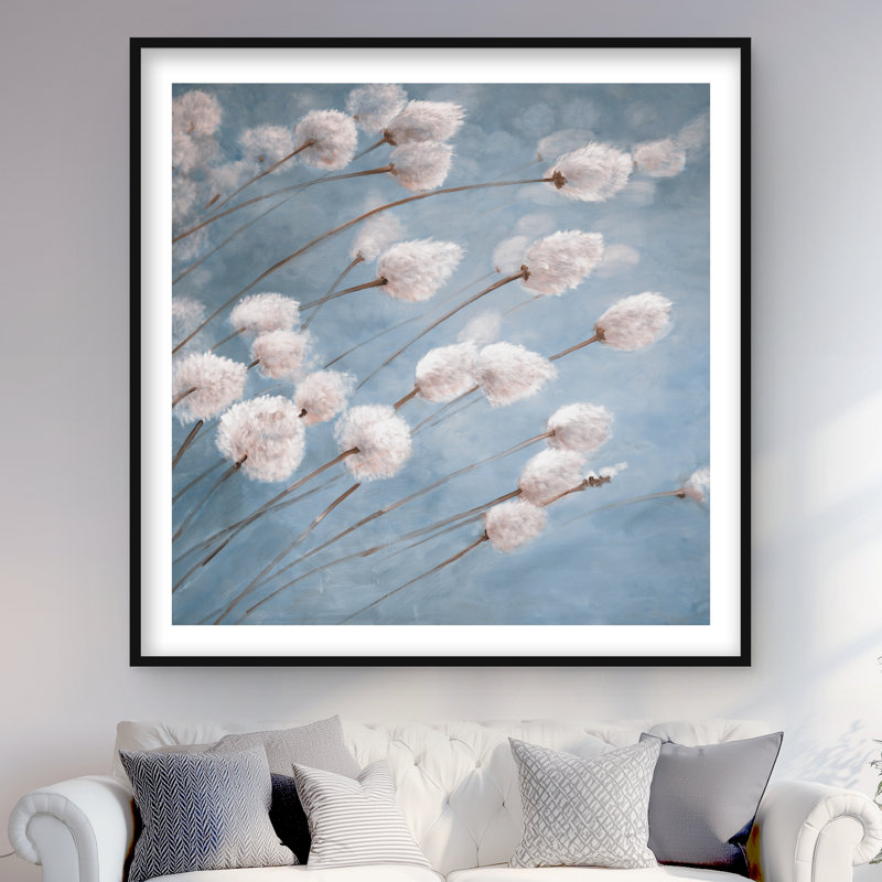Delicate cotton flowers - Blue Hygge framed matted print