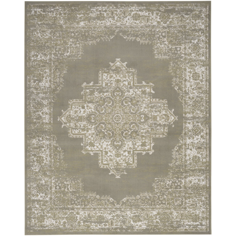 Burnie Oriental Olive Area Rug, Rectangle 5'3" x 7'3"