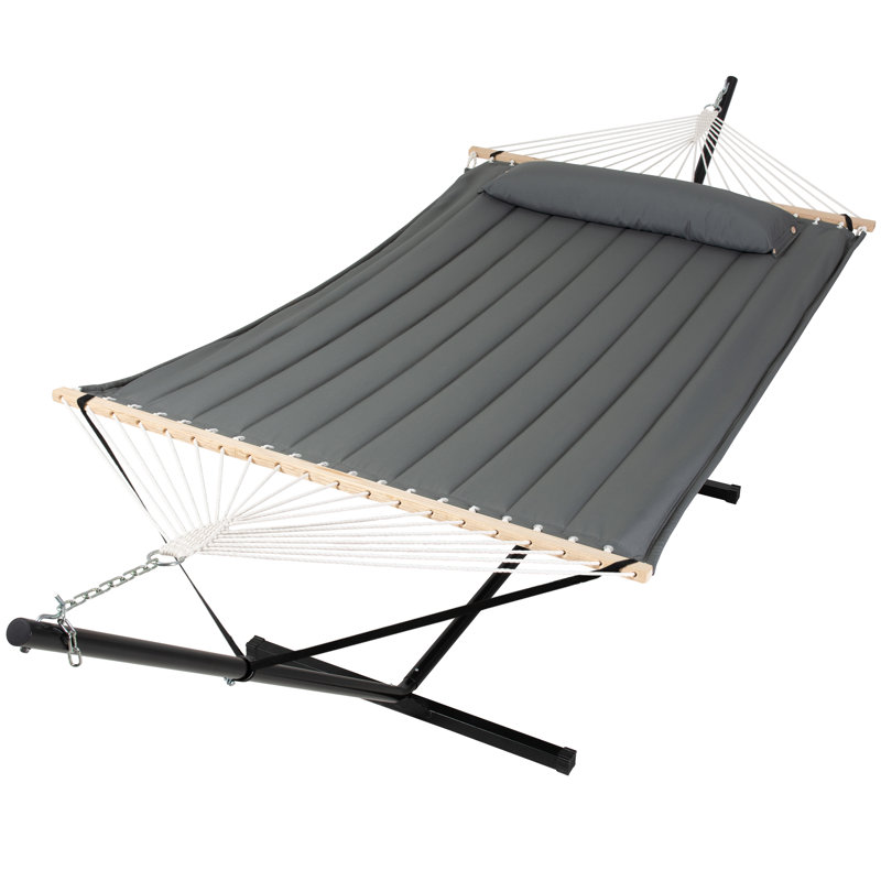 2 Person Spreader Bar Hammock with Stand, Dark Grey, 12 ft Stand
