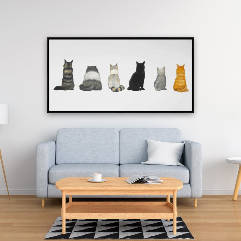 Six cats lined up back view - 24"x48" Framed canvas