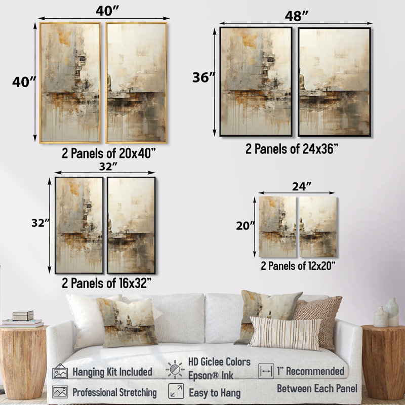 Statue de bouddhisme religieuse II - décoration murale beige 2 panneaux, H 40 po x l 40 po, Impression encadrée flottante