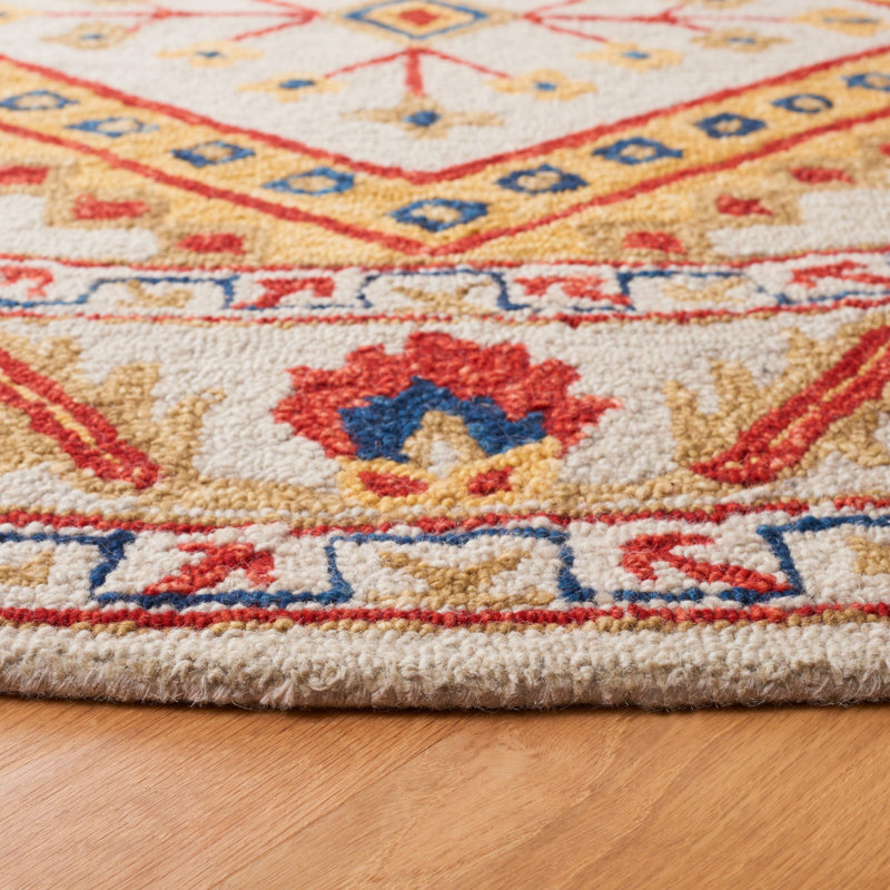 Vahakn Hand Tufted Wool Geometric Rug, Round 7'