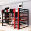 Lit mezzanine en bois avec bureau, tablettes, ports de recharge et éclairage DEL-706837850-706837828
