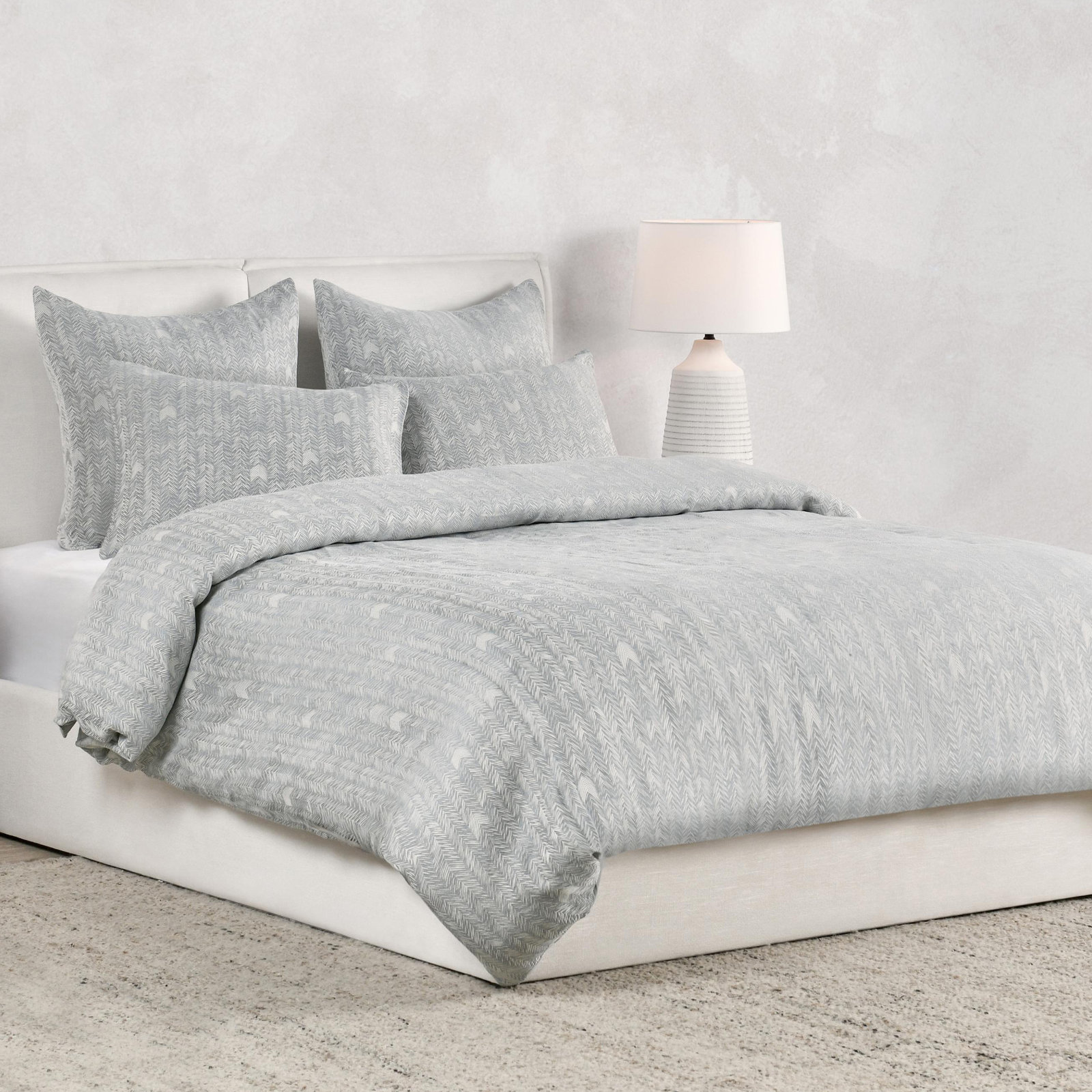 Tasmin 100% Cotton Embroidered Duvet, Queen Duvet Cover, Gray
