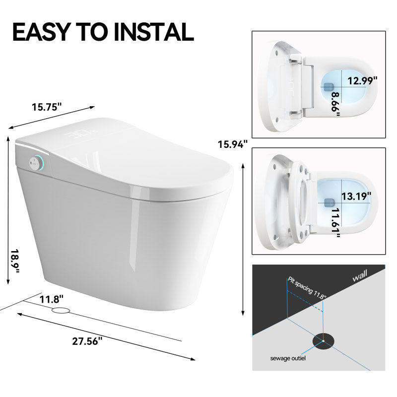 Camber Unique Smart Toilet with Bidet, Auto Open Close Seat, Warm Water Wash & Dryer, White