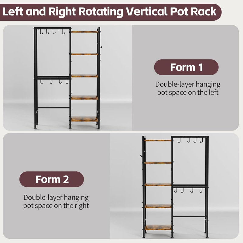 5-Tier Pot And Pan Organizer Rack With Hooks