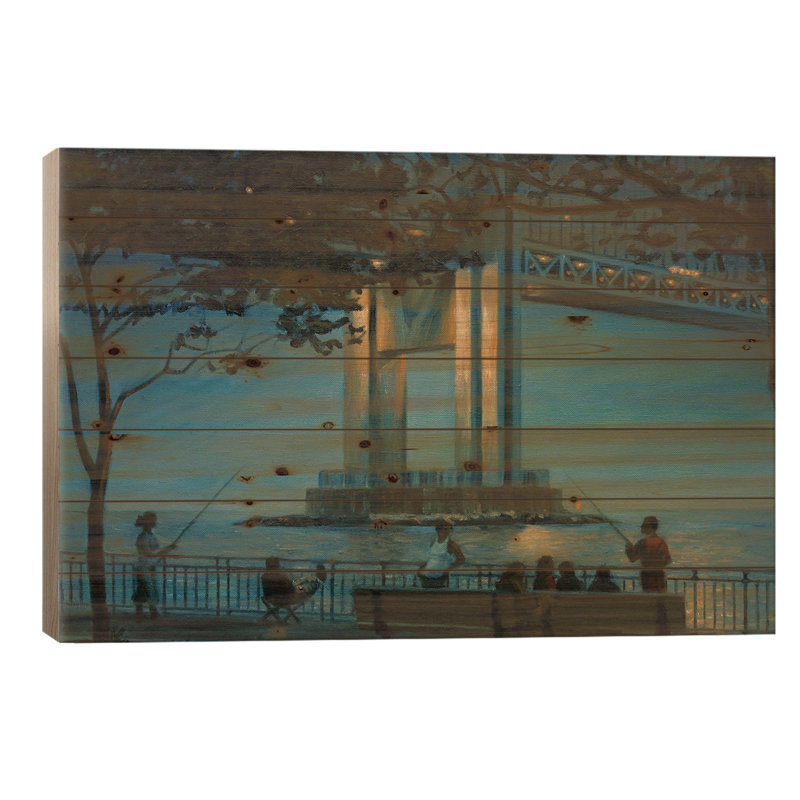 Pont Verrazano au crépuscule sur bois par Nick Savides, H 18 po x l 26 po x P 1,5 po