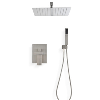 12" Shower Head System Wall Mounted In Brushed Nickel - Natural Rainfall , Self-cleaning Outlet Hole Slot Gap Gap, American Standard Pipe Alignment On Imitate, Drain Slot, Conforms To