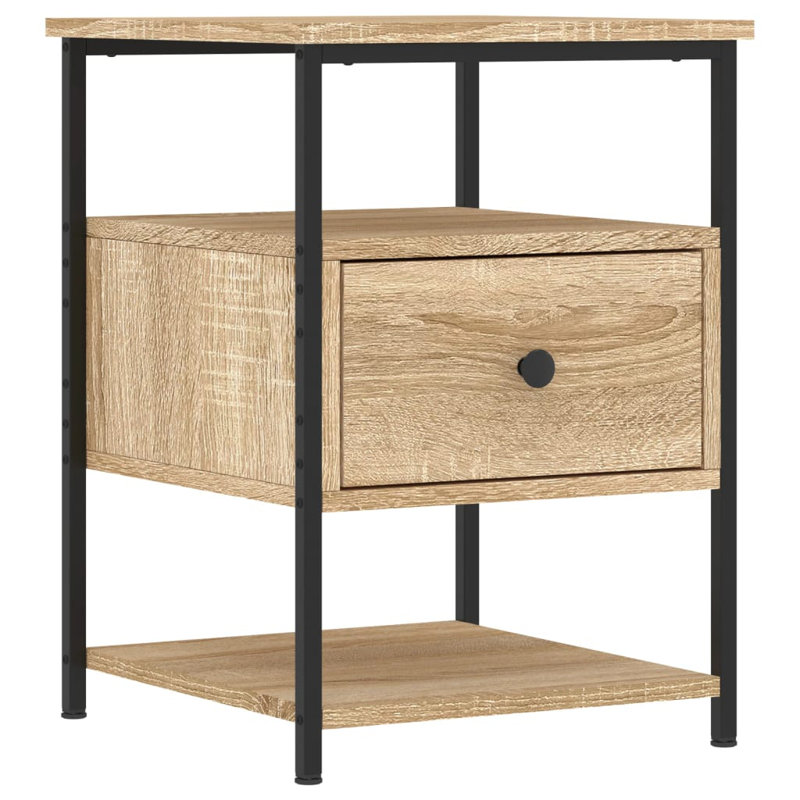 Agshin 40cm W Iron Bedside Table, Sonoma Oak, Set of 2