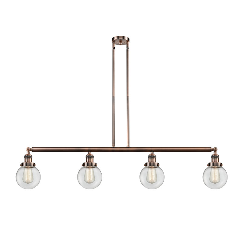 Luminaire suspendu linéaire à 4 lumières pour îlot de cuisine West Bridgewater, Transparent, Nickel satiné brossé