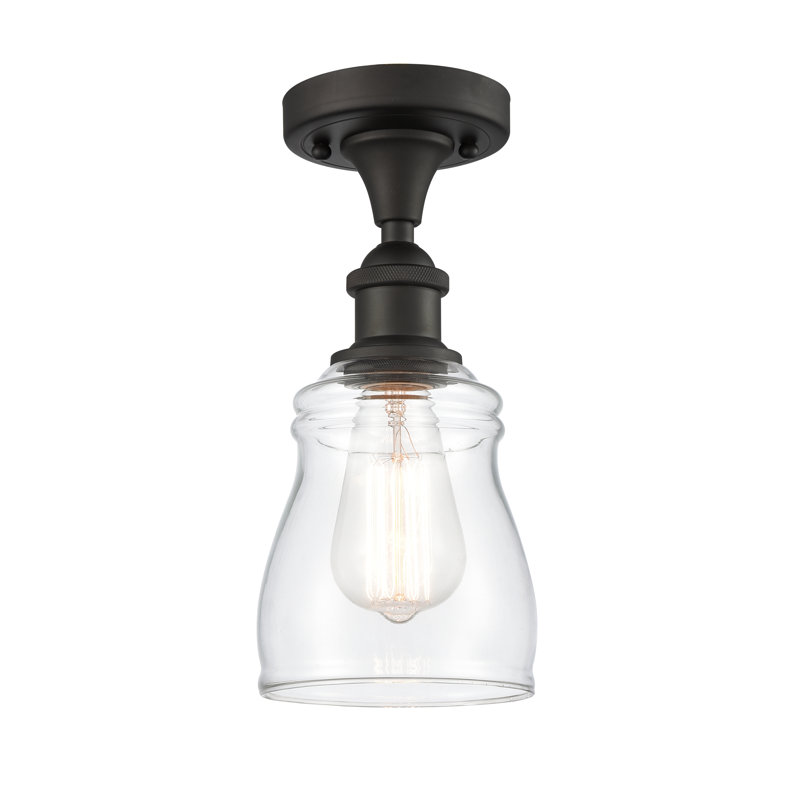 Mccarver Glass Semi Flush Mount, 6 Watt Vinage LED Bulb, Clear, Brushed Brass