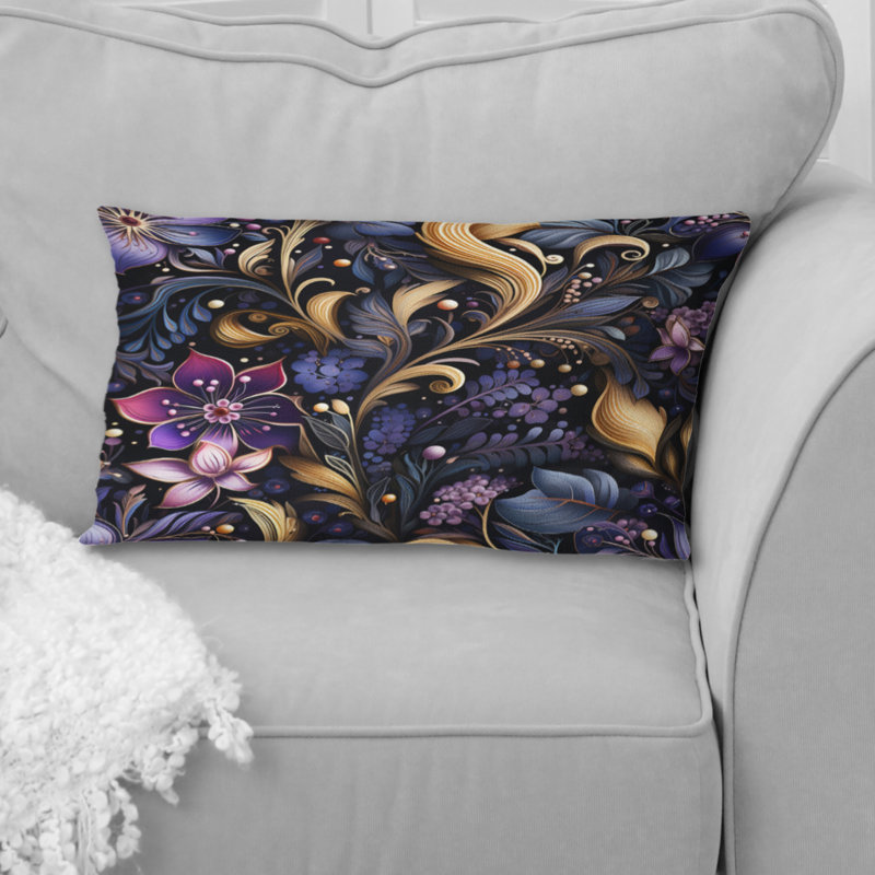Cachemire romantique bleu et mauve - coussin à imprimé floral