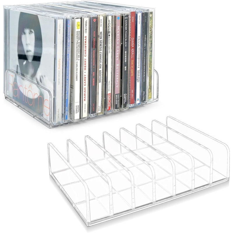Ensemble de 2 organisateurs de CD en cristal transparent - Support de rangement de bureau sans support pour 28 CD
