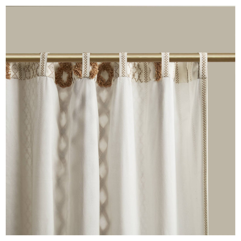 Cotton Printed Window Panel with Chenille Stripe and Lining - 50" W x 95" L, Multi-Color