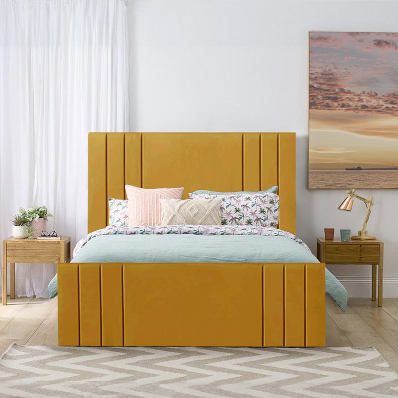 Bandur Upholstered Ottoman Storage Bed, Double (4'6), Turmeric