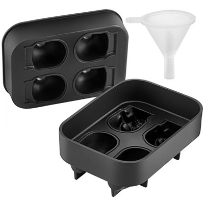 Plateau à glaçons Skull, machine à boules de glace à 4 grilles, plateau en silicone noir flexible avec couvercle et entonnoir, cubes de glace amusants de 1,6 po x 1,8 po chacun pour les boissons, le chocolat, etc. lors de fêtes et de fêtes