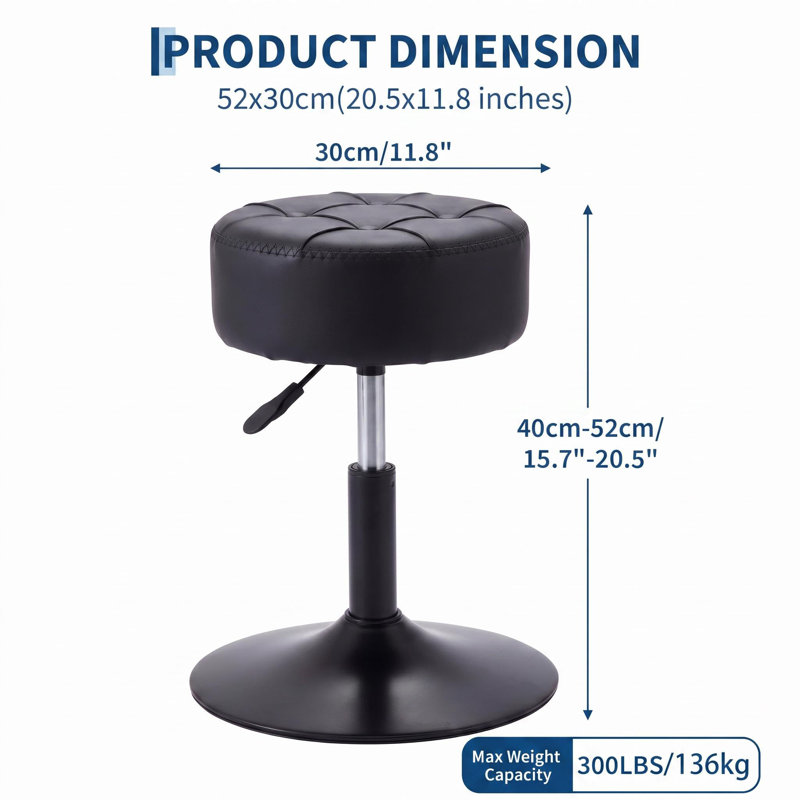 Metal Accent Stool, Black, PU Leather