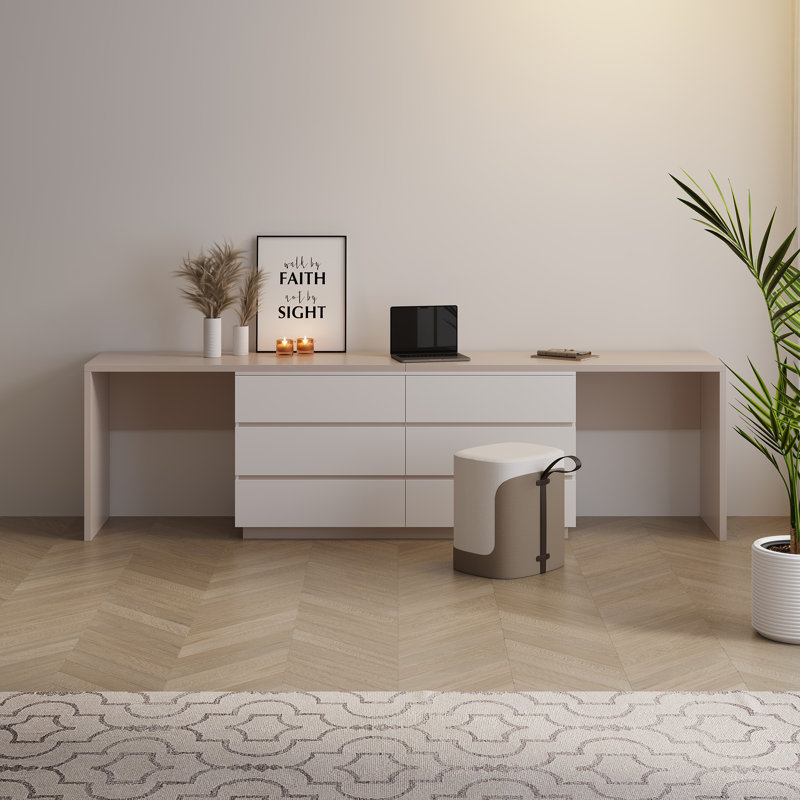  144'' W Modern Extendable Home Office Dresser Desk With 6 Storage Drawers