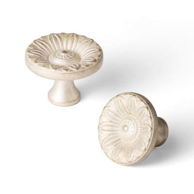 Vintage Floral Cabinet Knobs, Shabby Chic Drawer Pulls, Solid Zinc Alloy Distressed Sunburst Handles For Kitchen Cabinets, Dressers, And Wardrobes (6-Pack)