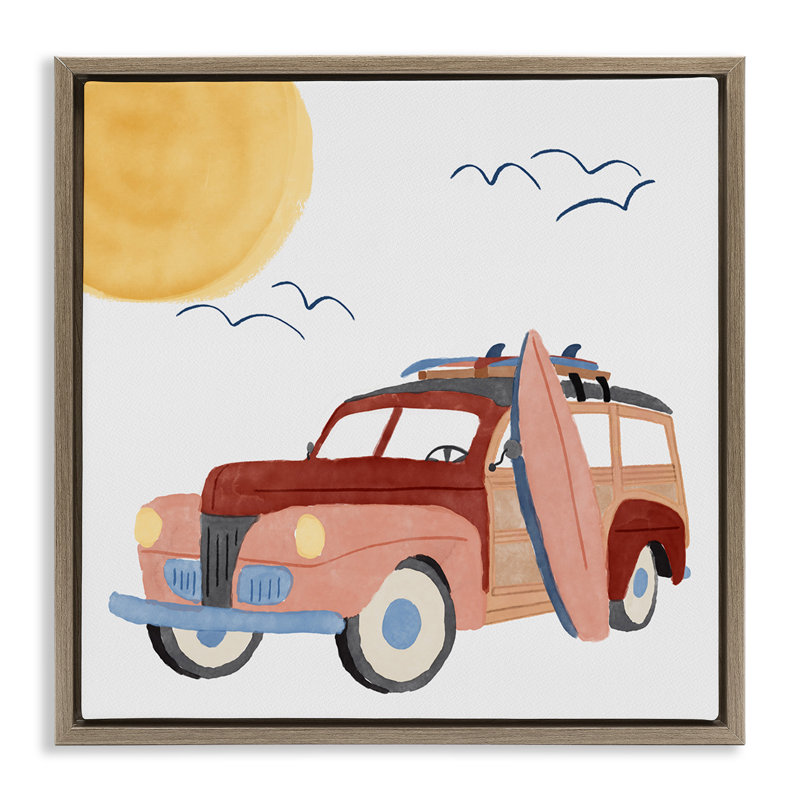 «Summer Surf Wagon» par Carrie Cantwell, Cadre flottant orme Montalcino, 25" H x 25" W