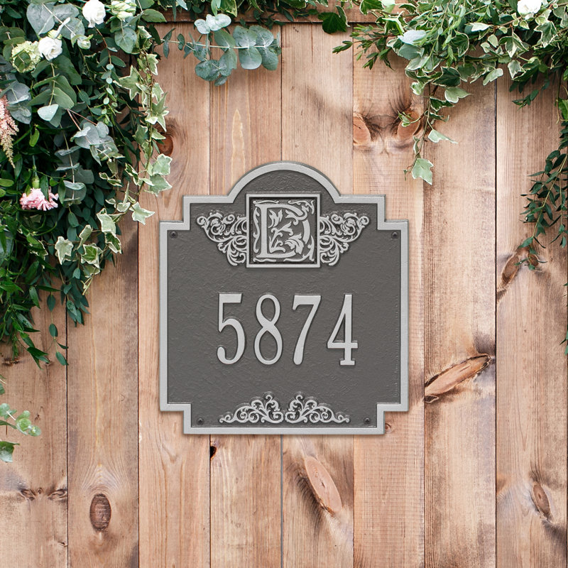 Plaque d'adresse murale monogramme à 1 ligne, Vert et or, Oui