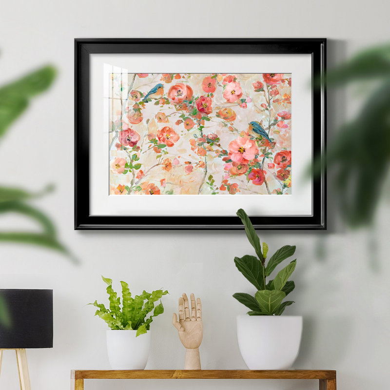 Bluebirds and Blossoms - Peinture encadrée, Cadre noir, H 26,5 po x l 36,5 po x P 1,5 po