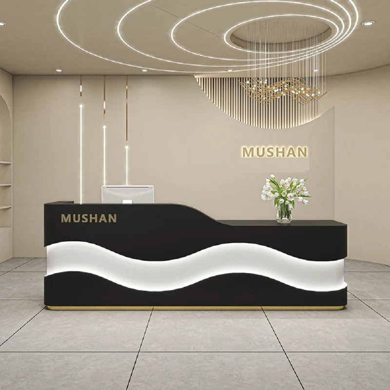 Clermeau L-Shape Manufactured Wood Reception Desk, 60cm H x 200cm W x 100cm D, Black
