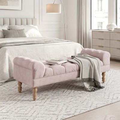 Banc bout de lit capitonné, grand repose-pieds rembourré, repose-pieds avec pieds, tabouret avec accoudoirs roulés, banc rembourré en tissu