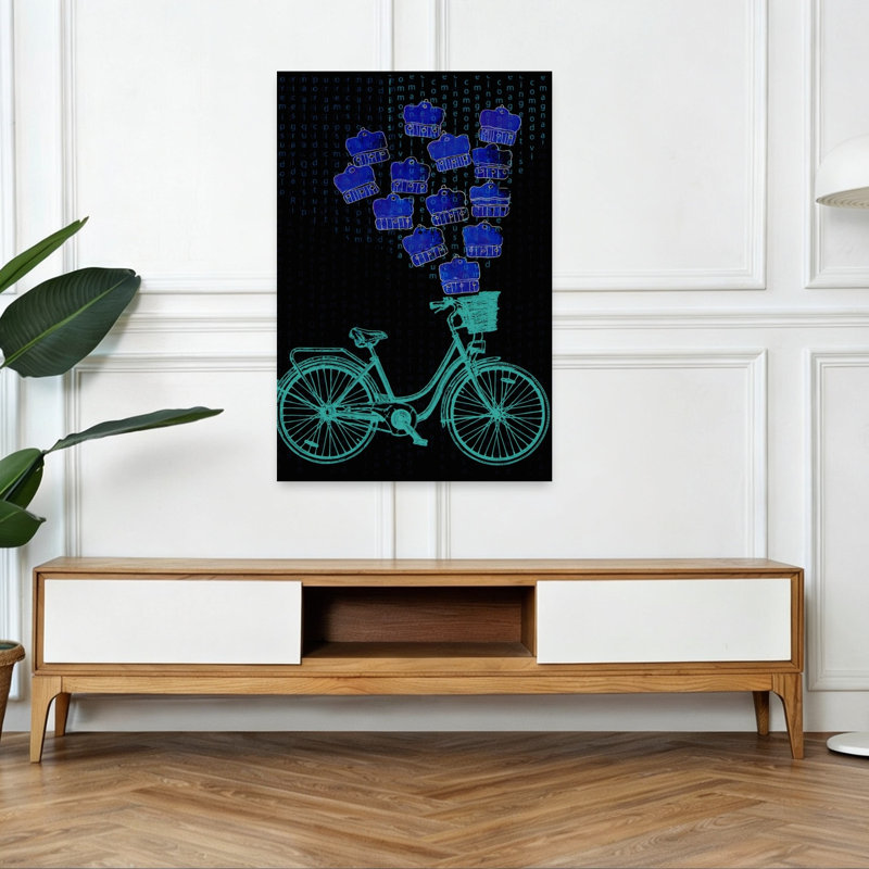 «Connaissances voyage bicyclette», impression d'art contemporain, 48" H x 32" W