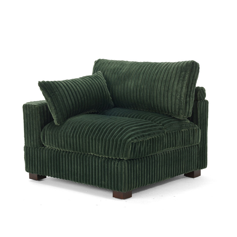 Upholstered Faux Rabbit Fur Flannel Armchair with Pillow Back, One Arm Single Chair Module Part For Sectional Sofa, Green