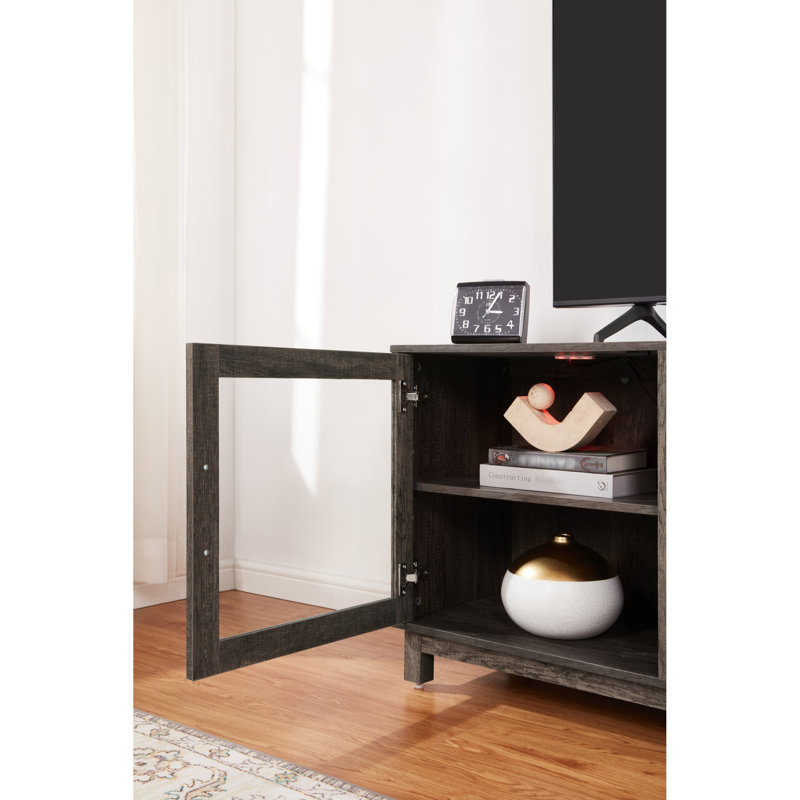 Tv Stand 70"W Gray Walnut Finish With Fireplace Heater Offering 11 Temperature Options, 7 Flame Color Alternatives, Timer, Cabinets Shelf And Led, 15.52 In Product Depth, 24.32 Height, 114.55 Lb