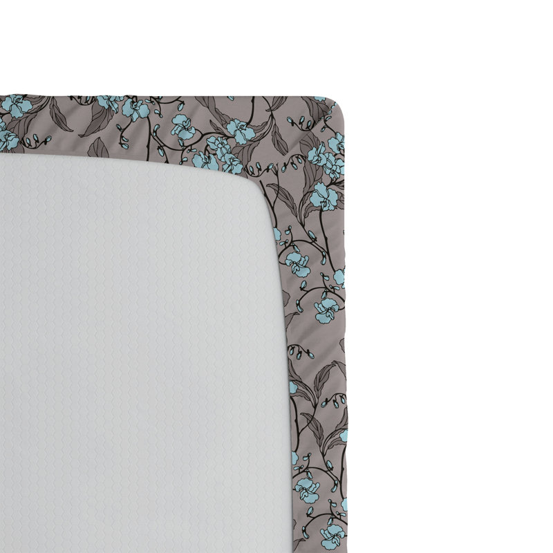 Drap-housse Ambesonne, Taupe chaud, bleu doux / floral, Drap-housse grand