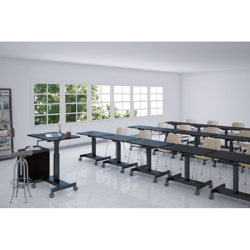 Adjustable Height White Frame Black Top Laptop Desk