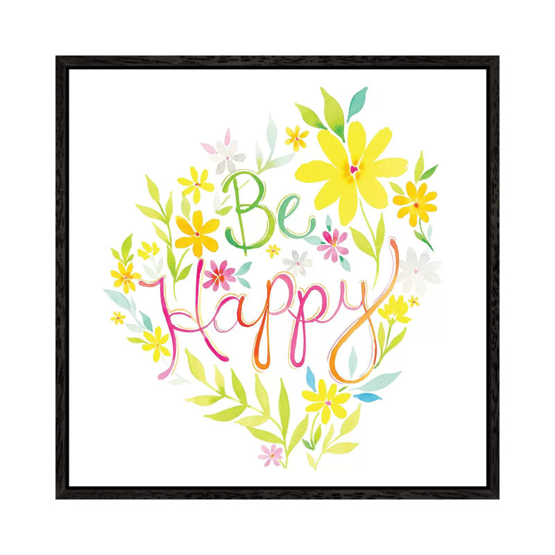 Be Happy Bouquet by Stephanie Ryan - Painting on Canvas, Black Floater Framed, 93.98cm H x 93.98cm W x 3.81cm D