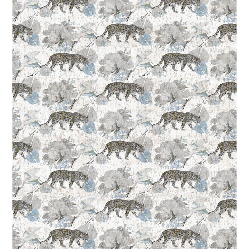 Leopard Walk Toile Metallic Wallpaper Roll, Powder