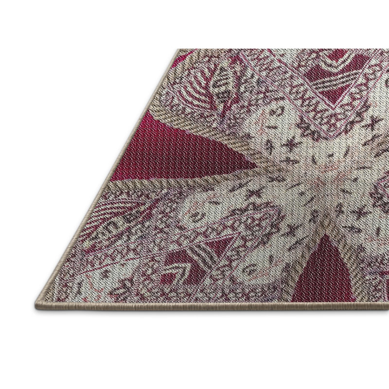 Tapis rouge/brun tissé à la machine, Rectangle 8 pi x 10 pi