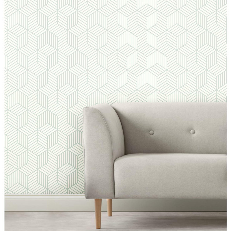 Papier peint adhésif à rayures hexagonales, Vert/blanc