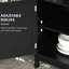Buffet noir, polyvalent avec rangement et étagère, ouvert fonctionnel fermé
