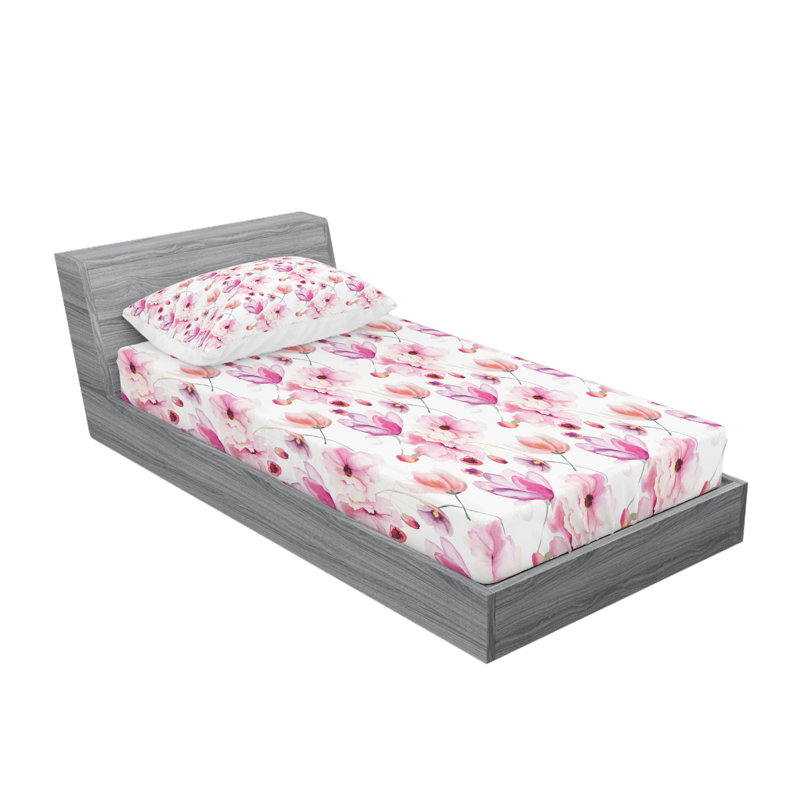 Microfiber Floral Fitted Sheet, Twin XL Sheet Set with Fitted Sheet, Blooming Flowers Spring
