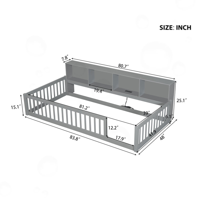 Lit sur pied avec ports USB, Gris