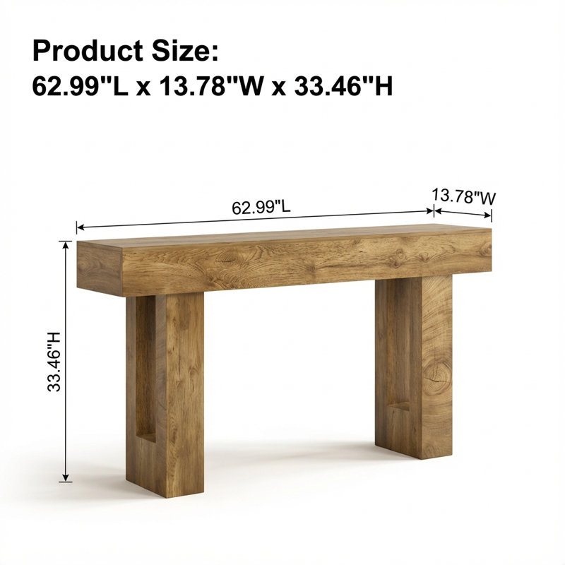 Console extra-longue de style campagnard avec tablette de rangement, canapé d'entrée en bois rustique