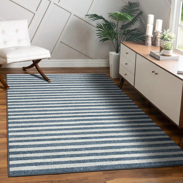 Tapis rayé bleu / blanc Ashwin