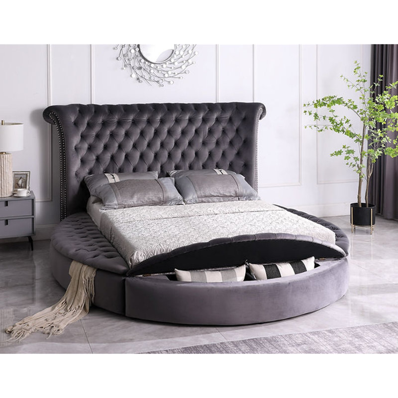 Lit plateforme tapissier Kametra, Très grand, gris