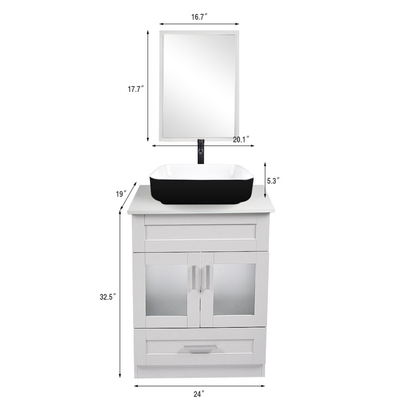 Ensemble de meuble-lavabo simple 24 po avec miroir Minela
